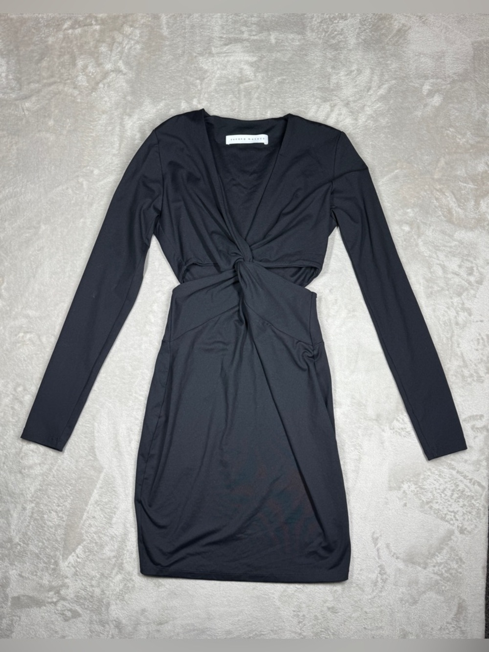 Susana Monaco Black Long Sleeves V Neckline Twist Cut Out Mini Cocktail Dress XS